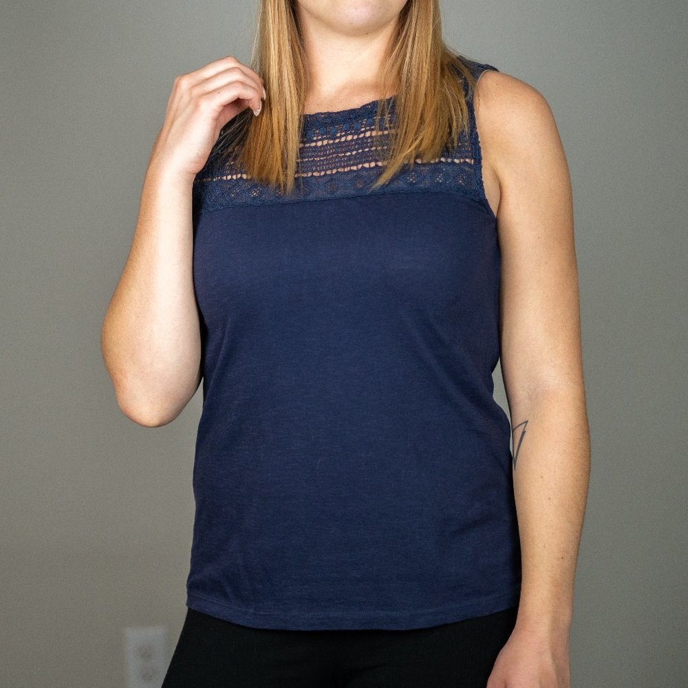 Ann Taylor LOFT Navy Blue Cutout Tank Top / Shell